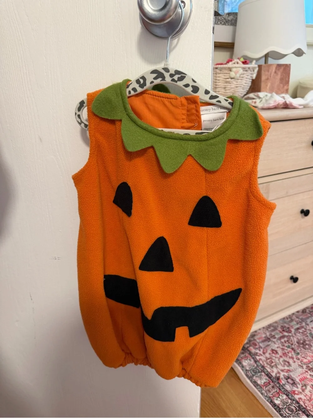 Pottery Barn Kids Orange Pumpkin Jack-O'-Lantern Costume with Green Collar